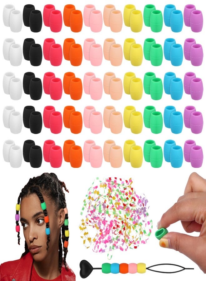 Youdaju 100 Pcs Large Silicone Hair Beads for Women Soft Colorful Pony Beads Bulk Large Hair Beads for Women Mixed Beads Hair Accessories for Braids Loc Dreadlock Accessories Jewelry Making Kit - Image 1